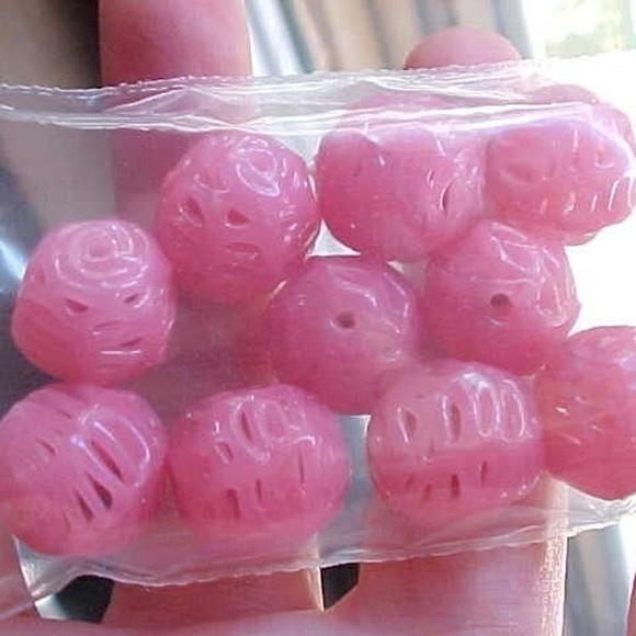 10 Vintage Bubblegum Opal Pink Netted Lace Czech Handmade Lampwork Beads 14mm - Picture 5 of 6